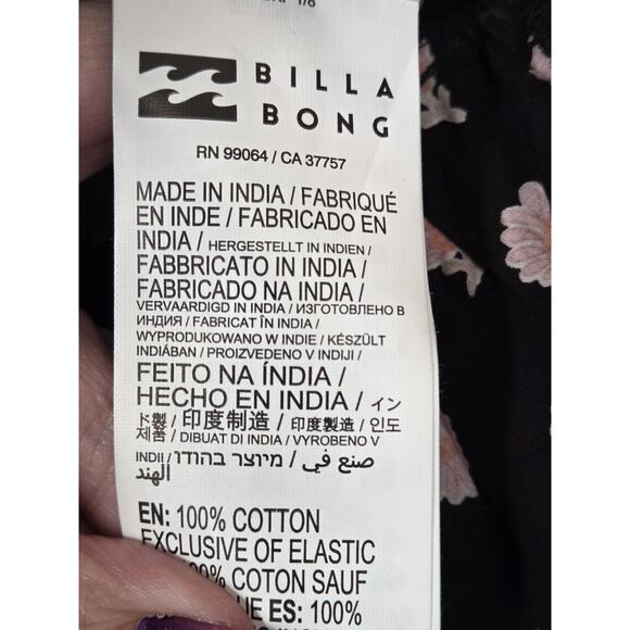 Billabong Breezy Palms Black Pebble Cotton Sundress Puff Sleeves Romantic NWT XL - Picture 16 of 16